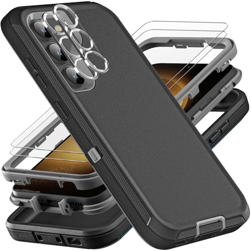 YKHJKLEC for Samsung Galaxy S23 Plus Case Military Grade 3 in 1 Heavy Duty ShockproofDrop ProofDust Proof Case with 2Pcs Tempered Glass Screen Protector Camera Lens Protector BlackGrey - Image 1