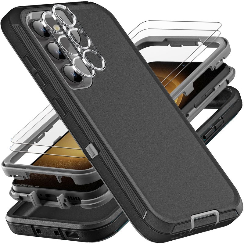 YKHJKLEC for Samsung Galaxy S23 Plus Case Military Grade 3 in 1 Heavy Duty ShockproofDrop ProofDust Proof Case with 2Pcs Tempered Glass Screen Protector Camera Lens Protector BlackGrey - Image 3