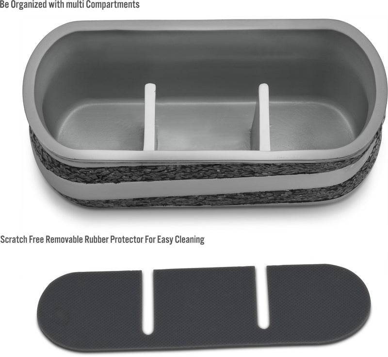 Creative Scents Silver Mosaic Bathroom Counter Vanity Organizer, Countertop Cosmetic Makeup Holder Hair Brush Caddy Hair Accessories Storage, 3-Compartments Decorative Bath Organization (Silver Gray) - Image 3