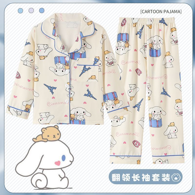 Girl Lapel Cardigan Pajamas Cute Cartoon Boys And Girls Loose Thin Home Clothes - Image 2