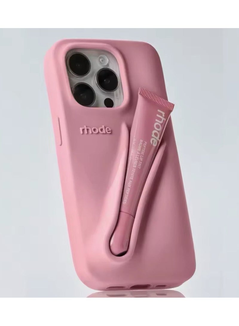 rhode Lip Gloss Phone Case with Lip Tint, For iPhone Case Liquid Silicone Camera Protection Lipstick Lip Glaze Phone Case for iPhone 12 Pro Max (Ribbon) - Image 1