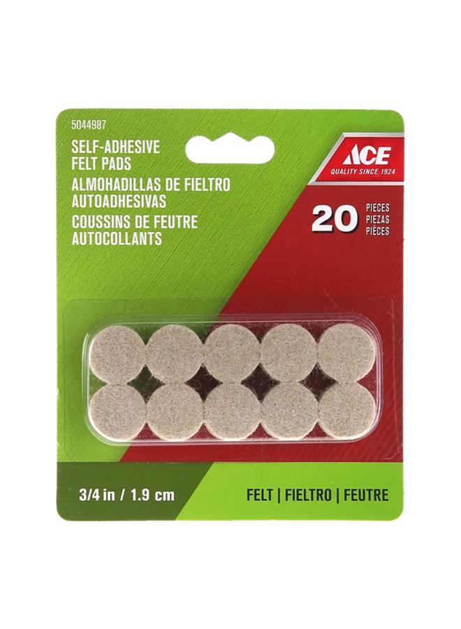 ACE 20-Piece Self-Adhesive Heavy-Duty Round Protective Felt Pads Beige 1.9cm - Image 1