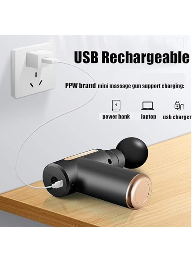 مسدس تدليك صغير جهاز للعضلات محمول – 35 ديسيبل فائق الهدوء مع 6 سرعات و 4 رؤوس، منفذ شحن USB-C، يعمل بالبطارية - Image 4