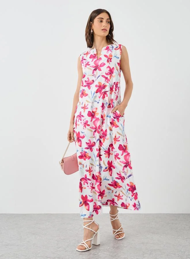 Take Two Take Two Women Pink Floral Print Sleeveless A-Line Maxi Dress