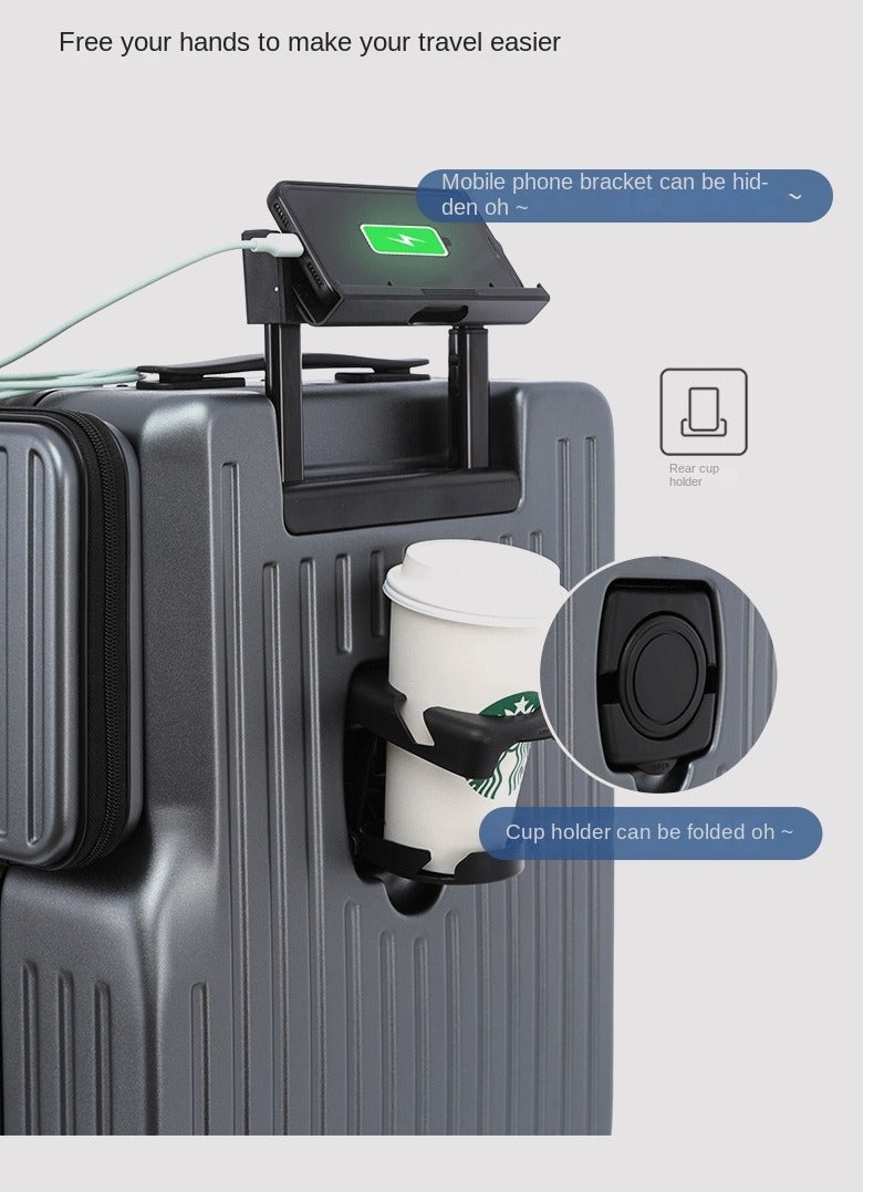 Skycare  Airline-Approved PC Carry-On Luggage - Lightweight Hardside Spinner Suitcase with TSA Lock, USB Charging, Front Pocket, and Cup Holder - Image 5