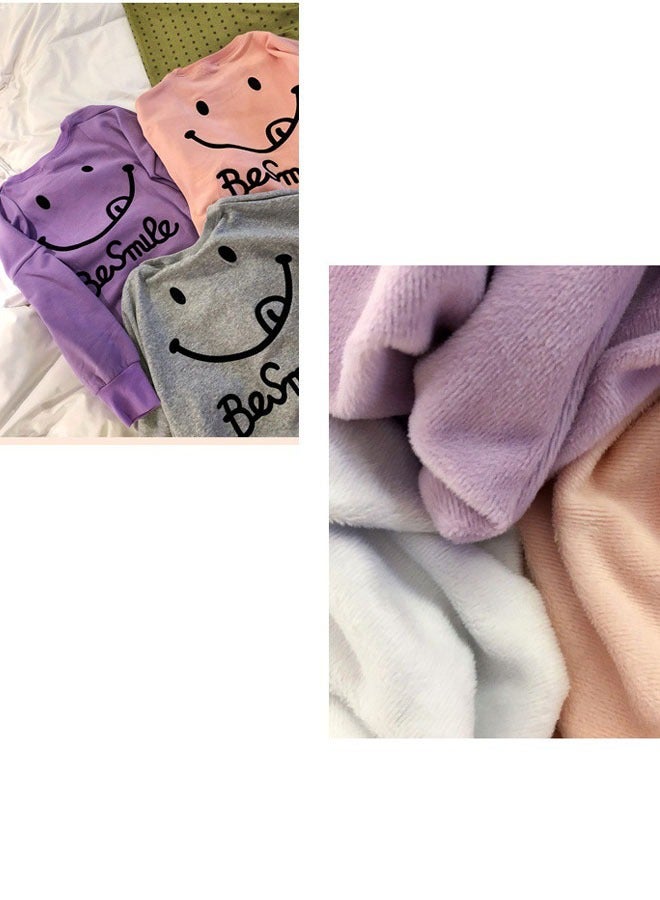 Sleep Dress for Women Sleeping Skirt Girl Long Sleeved Knitted Cotton Thickened Plush Cartoon Cute and Wearable Women's Home Nightgown(Grey)