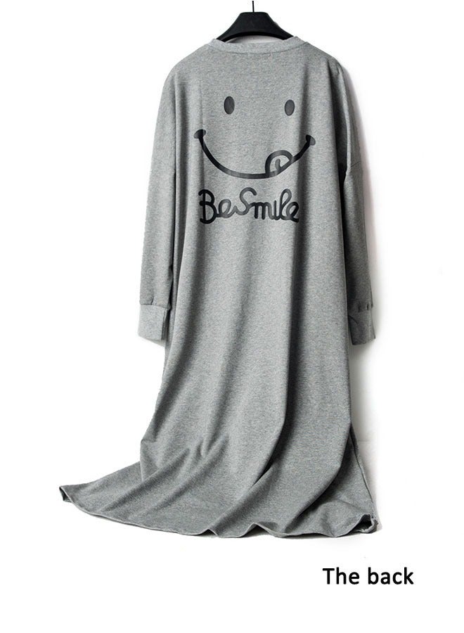 Sleep Dress for Women Sleeping Skirt Girl Long Sleeved Knitted Cotton Thickened Plush Cartoon Cute and Wearable Women's Home Nightgown(Grey)
