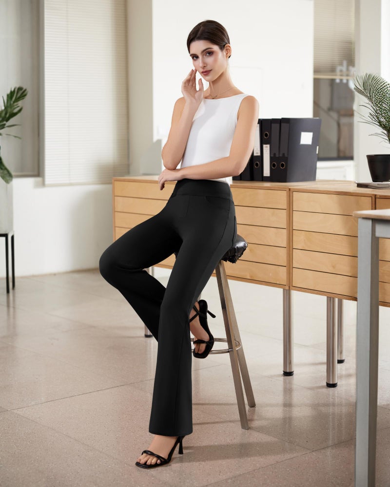 DLOODA Womens Dress Pants Stretchy Work Pants Business Casual Office Trousers Pull On Flare Slacks with 4 Pockets Black - Image 3