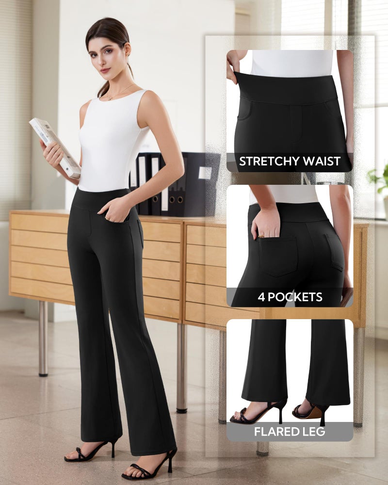DLOODA Womens Dress Pants Stretchy Work Pants Business Casual Office Trousers Pull On Flare Slacks with 4 Pockets Black - Image 5