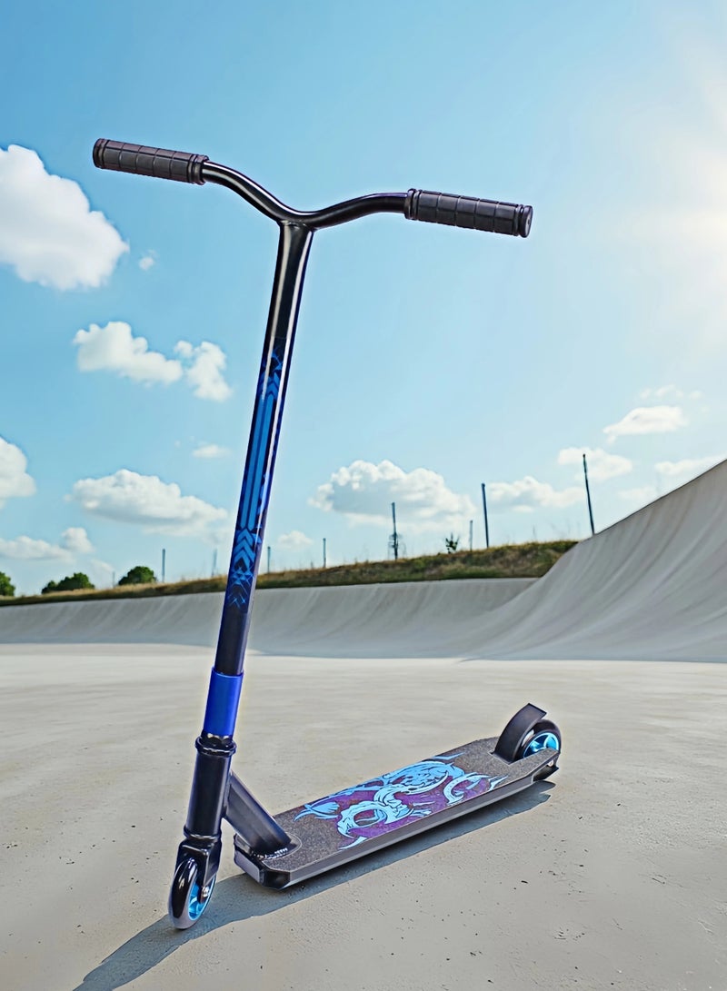 EASY FUTURE Pro Scooter for Tricks with Aluminium Grip Tape Deck – 2 Wheels Stunt Scooter, 110 mm Aluminium Wheels, Wide T-Tube Handlebars, Steel Brake, Lightweight 360 Degree Stunts, For Beginner and Intermediate Level Including Protective Gear Set - Image 4