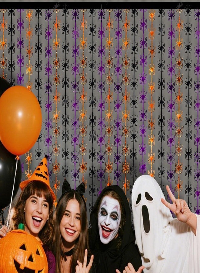 ستارة خلفية للتصوير الفوتوغرافي بتصميم عنكبوت الهالوين، قطعتان، 3.3 × 6.6 قدم، شرائط برتقالية، بنفسجية، وسوداء، زينة حفلات الهالوين وأعياد الميلاد، ديكورات أكشاك تصوير مخيفة للأبواب والجدران - Image 4