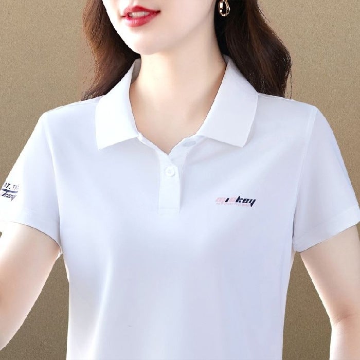 Korean Slim-Fit Polo Shirt Summer Casual Tee Women A31-Blue  - Image 4