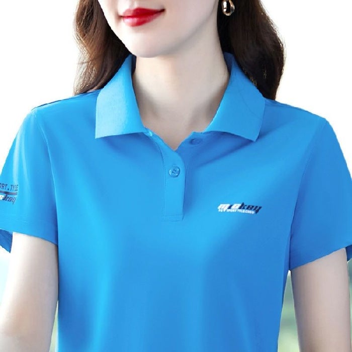 Korean Slim-Fit Polo Shirt Summer Casual Tee Women A31-Blue  - Image 1
