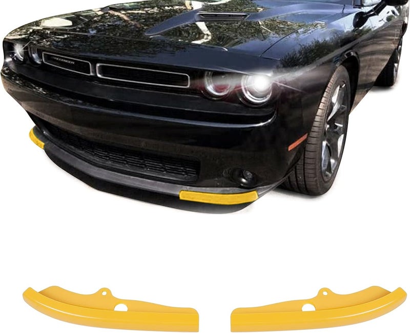 Hoolcar Front Bumper Lip Splitter Protector Front Shovels Cover for 2015-2021 Dodge Challenger Pack R/T GT SRT Plus, Yellow, 2PCs - Image 1