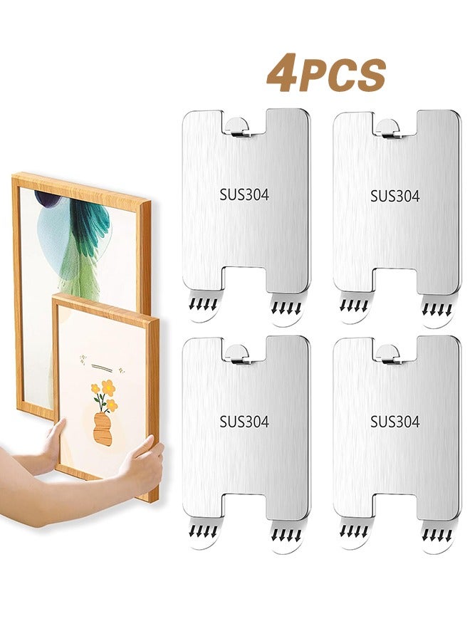 4Pcs Metal Picture Frame Hangers Damage Free Hanging, Adhesive Sawtooth Picture Hanging Hooks Without Nails No Damage Picture Wall Hangers Art Hanger Hooks for Home Door Closet - Image 1