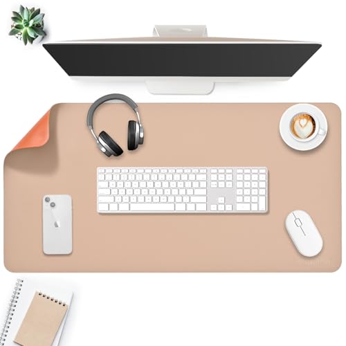 AROPANA Vegan Leather Desk Mat, Mouse Pad Large, Computer Table Mat, Reversible Extended Laptop Pad for Desk, Dual Side Waterproof Edge-Stitched (120x60CM, Apricot/Orange) - Image 4