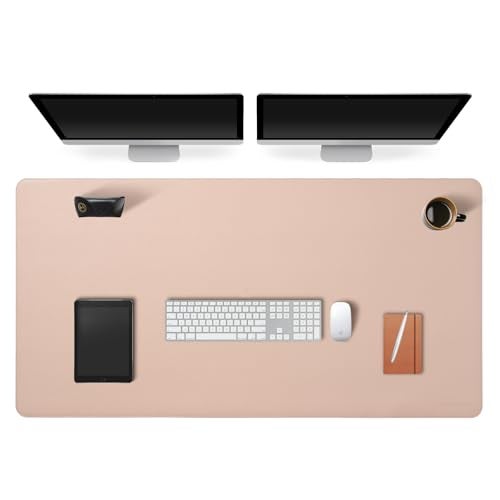 AROPANA Vegan Leather Desk Mat, Mouse Pad Large, Computer Table Mat, Reversible Extended Laptop Pad for Desk, Dual Side Waterproof Edge-Stitched (120x60CM, Apricot/Orange) - Image 1