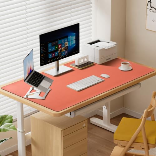 AROPANA Vegan Leather Desk Mat, Mouse Pad Large, Computer Table Mat, Reversible Extended Laptop Pad for Desk, Dual Side Waterproof Edge-Stitched (120x60CM, Apricot/Orange) - Image 5