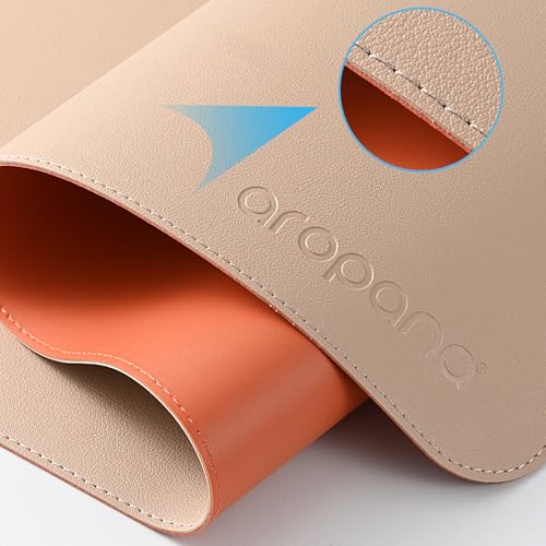 AROPANA Vegan Leather Desk Mat, Mouse Pad Large, Computer Table Mat, Reversible Extended Laptop Pad for Desk, Dual Side Waterproof Edge-Stitched (120x60CM, Apricot/Orange) - Image 3