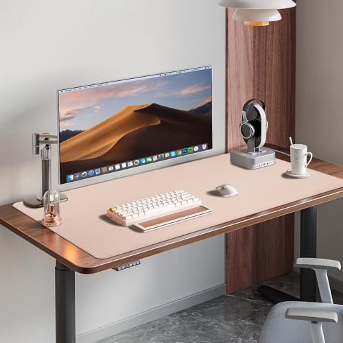 AROPANA Vegan Leather Desk Mat, Mouse Pad Large, Computer Table Mat, Reversible Extended Laptop Pad for Desk, Dual Side Waterproof Edge-Stitched (120x60CM, Apricot/Orange) - Image 2