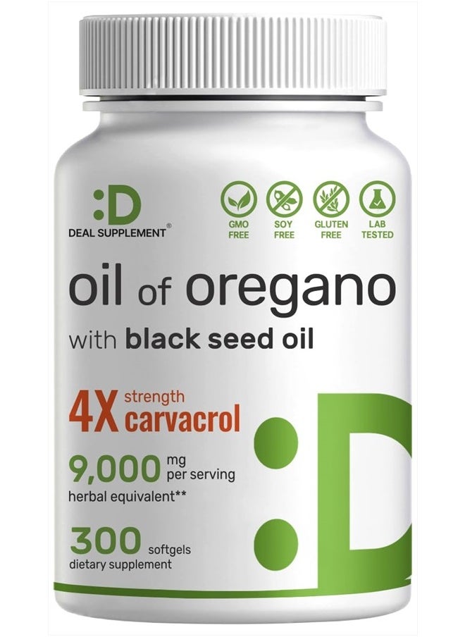 DEAL SUPPLEMENT - Deal Supplement Oil of Oregano Softgels with Black Seed Oil, 9,000mg Per Serving, 300 Count – 30:1 Extract, Active Carvacrol & Thymoquinone – Antioxidant Immune Health Support – Plant Based, GMO-Free - Image 1