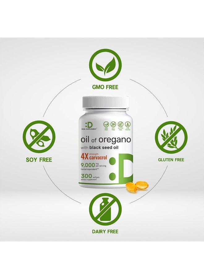 DEAL SUPPLEMENT - Deal Supplement Oil of Oregano Softgels with Black Seed Oil, 9,000mg Per Serving, 300 Count – 30:1 Extract, Active Carvacrol & Thymoquinone – Antioxidant Immune Health Support – Plant Based, GMO-Free - Image 1