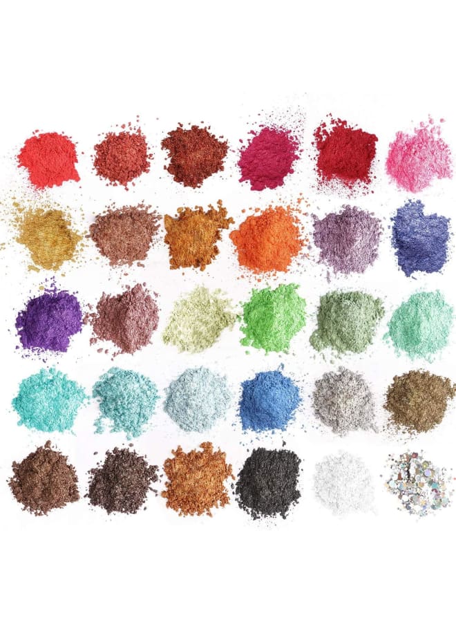 Mica Powder, 30 Solid Metallic Colors Resin Dye Pigments, Natural Pigment/Glitter, Epoxy Resin Colorant For Soap making, Bath Bomb, Candle, Cosmetic, Eyeshadow, Makeup, Nail Art, Artwork, DIY Crafts  - Image 1