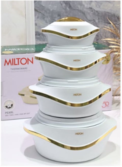 Milton Luxury Thermal Food Containers Set with Gold Edges - 4 Pieces - 2.5L, 1.5L, 1L, 500ml