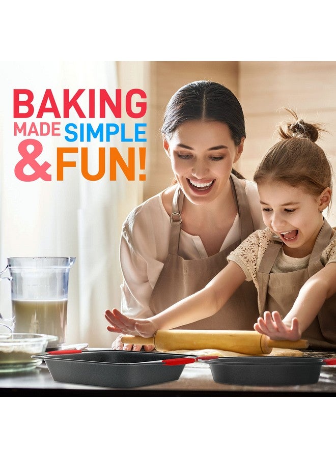 نيوتري شيف طقم أدوات خبز نيوتري شيف غير لاصق، 6 قطع - صينية خبز من الفولاذ الكربوني مع مقابض سيليكون حمراء مقاومة للحرارة، آمنة للاستخدام في الفرن حتى 450 درجة فهرنهايت، قوالب مستديرة/مربعة لكعك الرغيف، صينية بسكويت، صينية خبز - NCSBS6S، أسود - Image 2