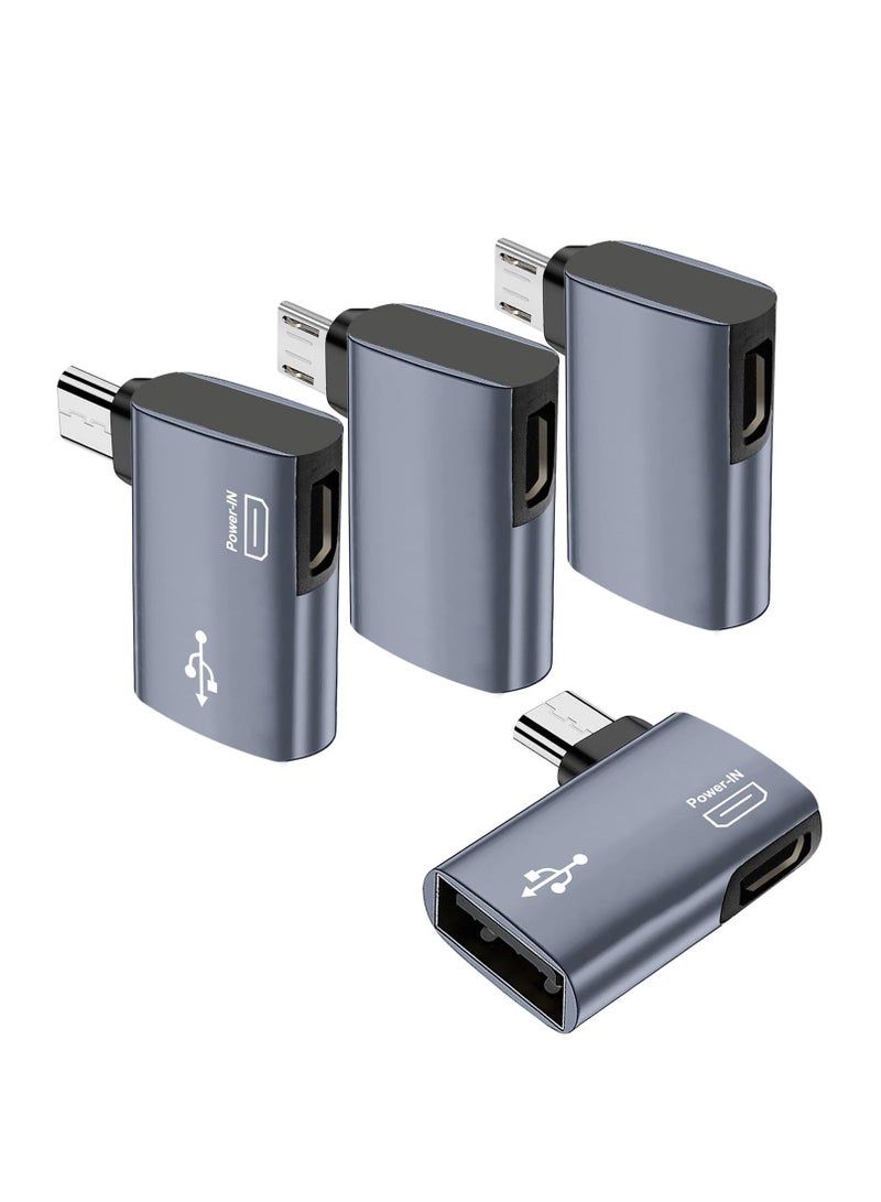 Captaintech OTG Cable Adapter, for Fire TV Stick 4K, 90 Degree Left and Right Angle Powered Micro USB to USB OTG Adapter, for Android Phone Tablet and More Host Devices with Micro USB (Grey) (4 Pack) - Image 1