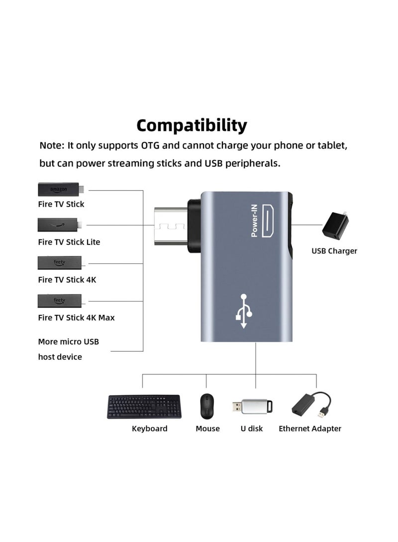 Captaintech OTG Cable Adapter, for Fire TV Stick 4K, 90 Degree Left and Right Angle Powered Micro USB to USB OTG Adapter, for Android Phone Tablet and More Host Devices with Micro USB (Grey) (4 Pack) - Image 5