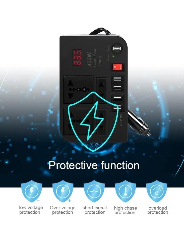 Generic "300W Car Power Inverter: 12V/24V to 220V AC with Fast Charging USB Ports and Dual Universal Sockets – Multifunctional LED Display Included"  - Image 2