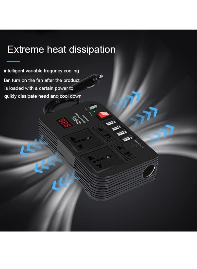 Generic "300W Car Power Inverter: 12V/24V to 220V AC with Fast Charging USB Ports and Dual Universal Sockets – Multifunctional LED Display Included"  - Image 3