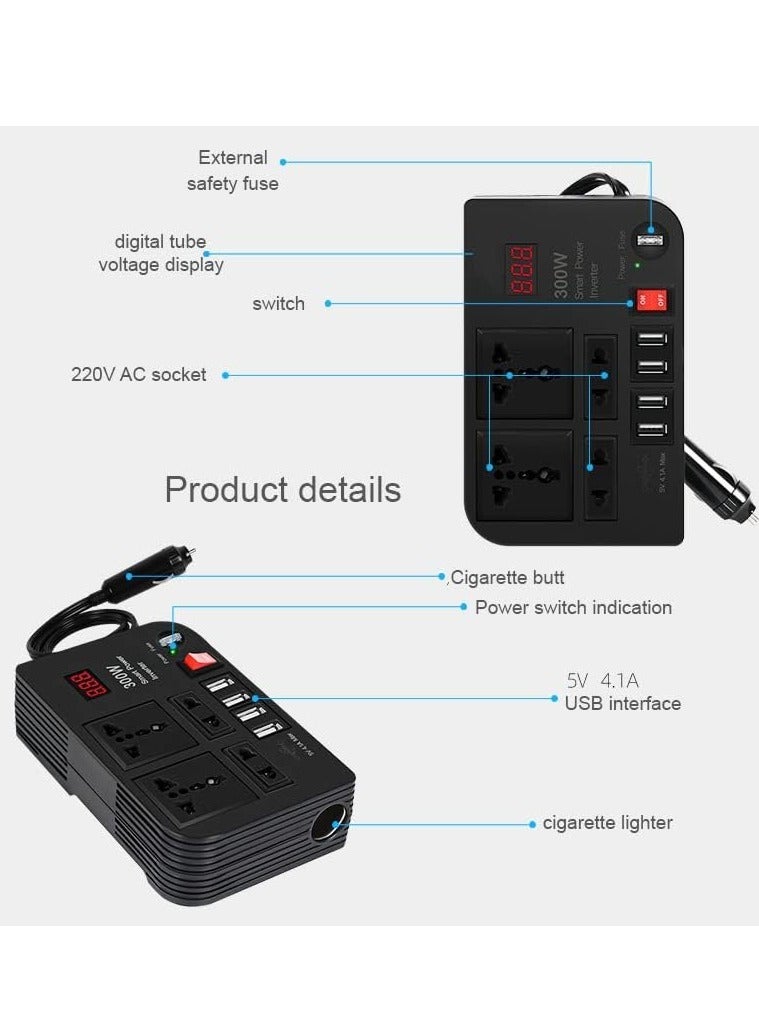 Generic "300W Car Power Inverter: 12V/24V to 220V AC with Fast Charging USB Ports and Dual Universal Sockets – Multifunctional LED Display Included"  - Image 4