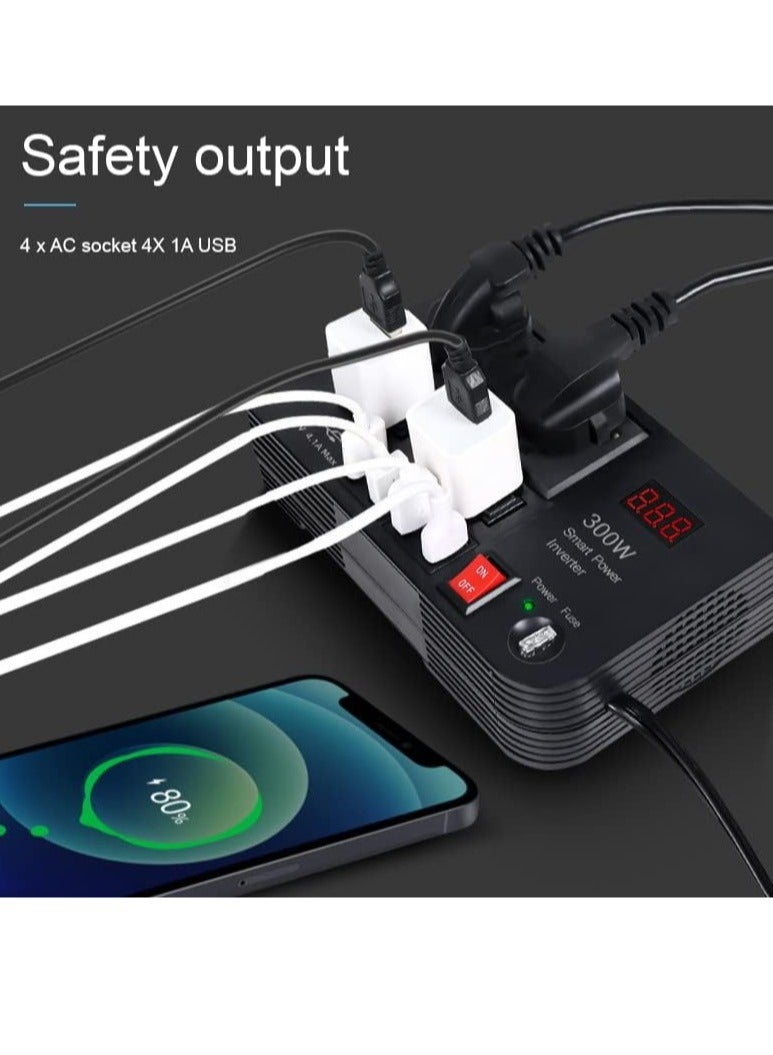Generic "300W Car Power Inverter: 12V/24V to 220V AC with Fast Charging USB Ports and Dual Universal Sockets – Multifunctional LED Display Included"  - Image 5