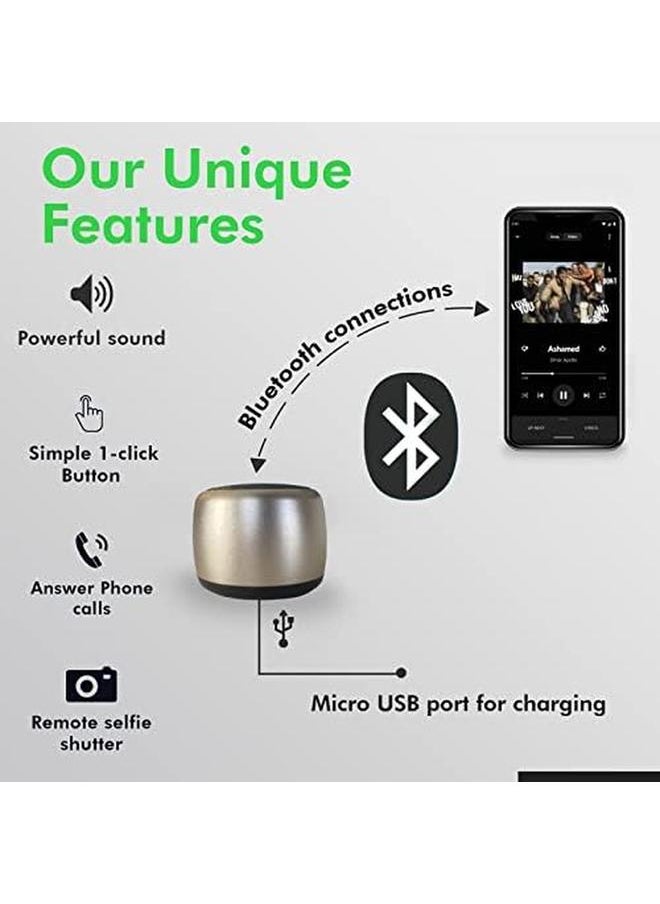 Generic - Best Mini Portable Bluetooth Speaker With Hd Sound And Bass I Smallest Wireless Bluetooth Speakers For Phone Pc Tablet I Photo Selfie Button Answer Phone Calls I Cute Tiny Speaker Gold - Image 1
