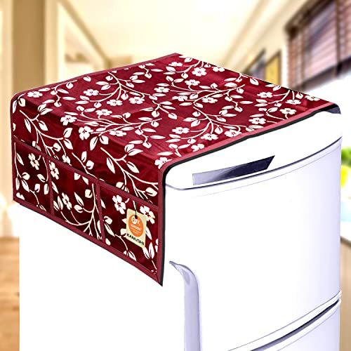 KANUSHI Industries® PVC Refrigerator Mats Set of 6 + 1 pc Fridge Cover + 1 pc Handle Cover (FRI-MAROON-RAJ + 1-HANDLE + M-25-06) - Image 2