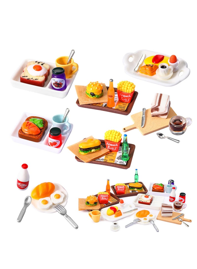 Excefore 7Pcs Dollhouse Miniature Fast Food Accessories Set, Hamburger Fries Soda Milk Juice Fast Food Set, Suitable for Toys Kids Party Accessories Restaurant - Image 1