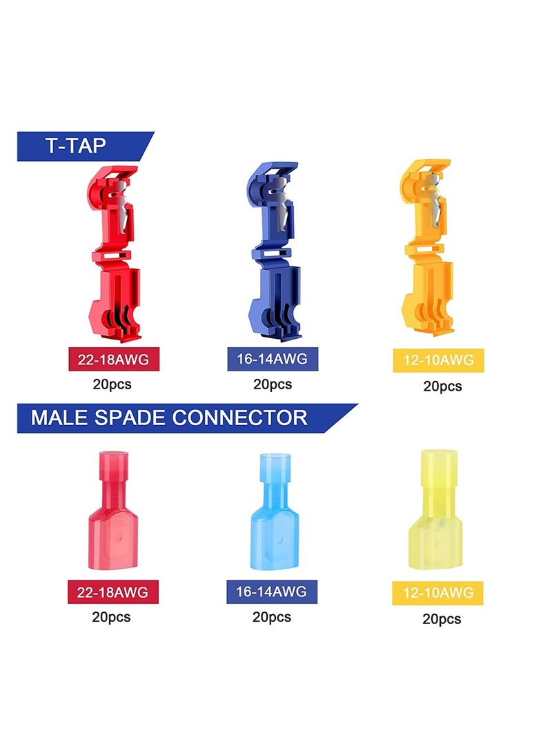 120 Pcs T-Tap Wire Connectors Kit - Self-Stripping Quick Splice Electrical Connectors with Insulated Male Spade Terminals Assortment for Easy Wiring  - Image 2