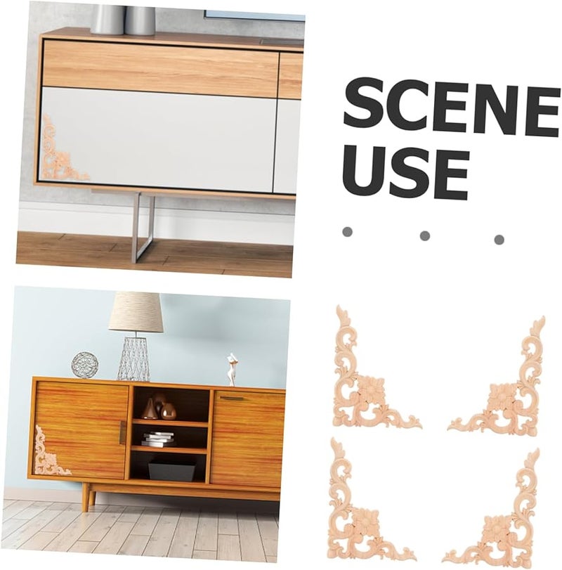 Solid Wood Appliques 4pcs European Style Carvings for Furniture Door Cabinet Decoration - Image 4