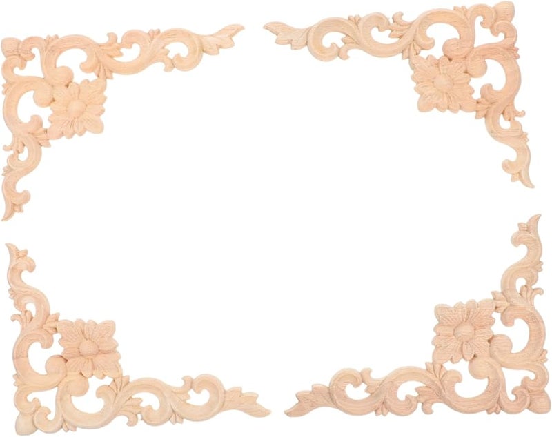 Solid Wood Appliques 4pcs European Style Carvings for Furniture Door Cabinet Decoration - Image 1