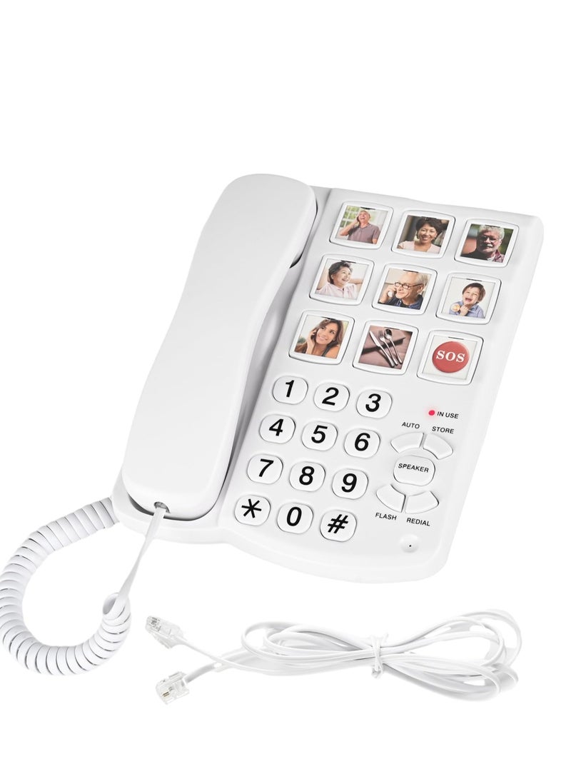 SYOSI هواتف أرضية لكبار السن، هواتف كبيرة لكبار السن، 9 صور قابلة للاستبدال، قرص بلمسة واحدة، 110 ديسيبل + هواتف منزلية لضعاف السمع والخرف والزهايمر - Image 1