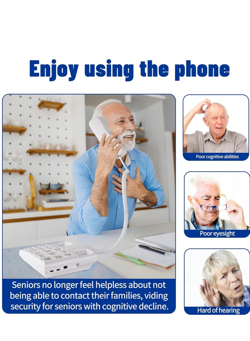 SYOSI هواتف أرضية لكبار السن، هواتف كبيرة لكبار السن، 9 صور قابلة للاستبدال، قرص بلمسة واحدة، 110 ديسيبل + هواتف منزلية لضعاف السمع والخرف والزهايمر - Image 3