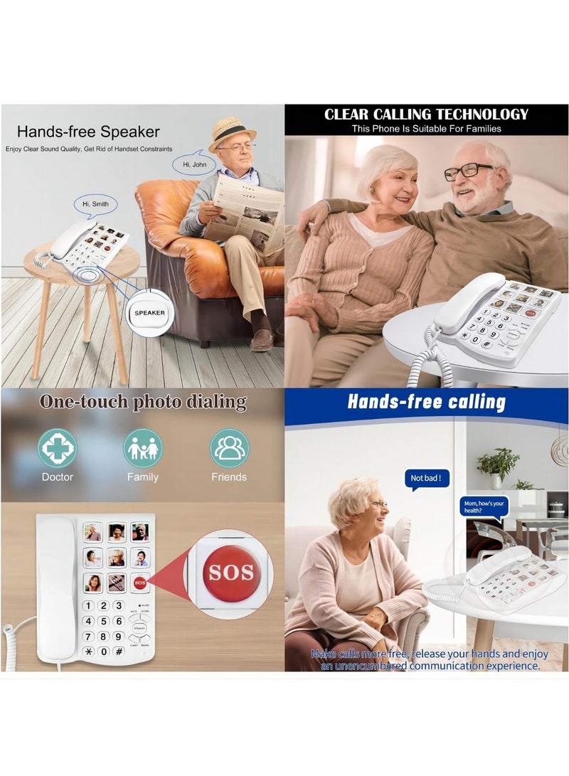 SYOSI هواتف أرضية لكبار السن، هواتف كبيرة لكبار السن، 9 صور قابلة للاستبدال، قرص بلمسة واحدة، 110 ديسيبل + هواتف منزلية لضعاف السمع والخرف والزهايمر - Image 4