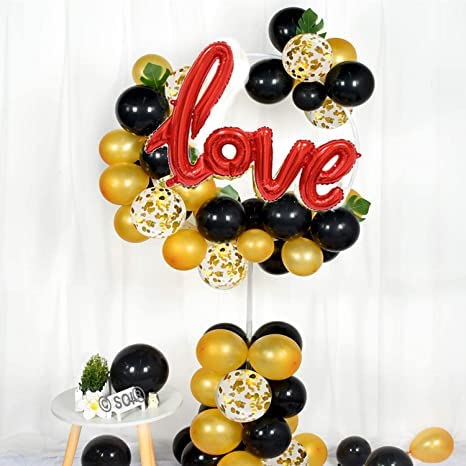SOI Love Theme Decoration Items | Love Balloons For Decoration | Gold And Black Balloons For Decoration | Anniversary Decoration Items Kit | Valentines Day Decoration Items - Image 4