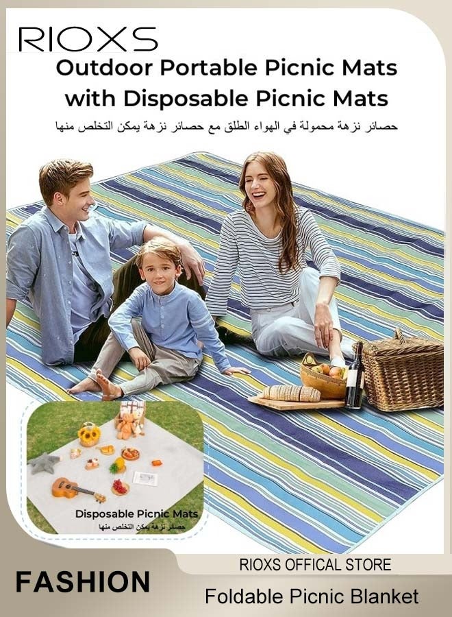 RIOXS Foldable Picnic Blanket Waterproof Beach Picnic Blanket Outdoor Portable Picnic Mats for Camping Family Park Garden with Disposable Picnic Mats, Compact Foldable Picnic Blanket, Lightweight and Sandproof Outdoor Mat with Carry Strap, Ideal for Travel and Camping - Image 1