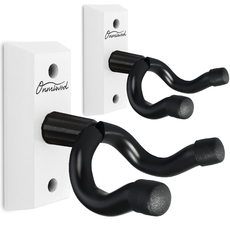 Onmiwod Guitar Wall Mount 2 Pack White Hardwood Guitar Hanger UShaped Guitar Wall Hanger Mount Guitar Holder Hook Stand Wall for Acoustic Electric Guitar Banjo Bass for Guitar Player Men Boy
