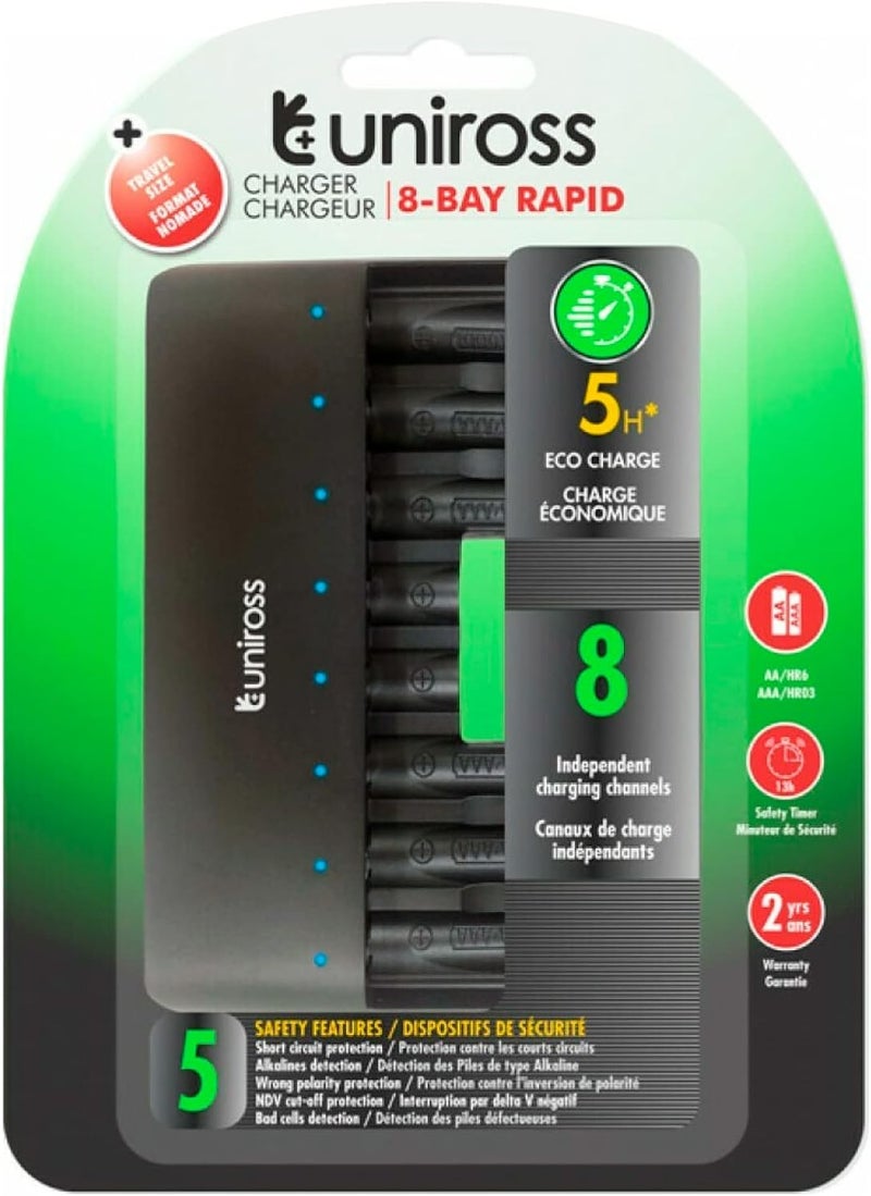 Uniross 8 Bay LCD Display Fast Charger for NiMH/NiCD AA AAA Rechargeable Batteries - Image 1