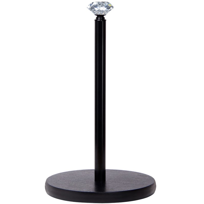 Paper Towel Holder Countertop OBODING Crystal Paper Towel Stand Holder Black Solid Wood Weighted Paper Towel Holders for Standard and Large Size Rolls Black