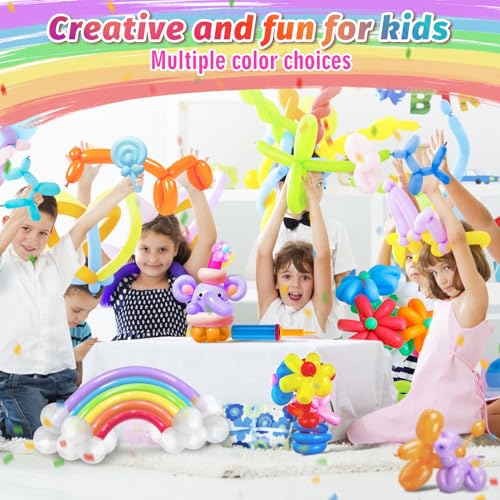Apipi 100 Pcs 260Q Balloons Kit with Pump - Kids Premium Latex Twisting Long Balloons to Make Animals Flowers, Fun Rainbow Balloons for Party Boys Girls Christmas Birthday Gifts Clowns Wedding Decor - Image 2